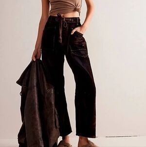 Free People Moxie Flocked Pull-On Barrel Jeans Velvet Pants Mid We The Free